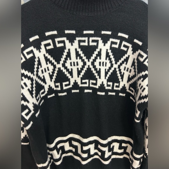 CeCe Black and White Patterned Turtleneck Sweater - Picture 2 of 9